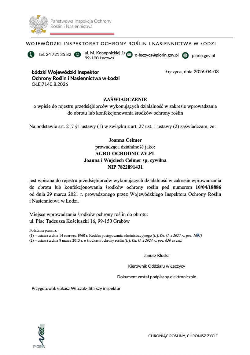 Zaświadczenie ŚOR 2 - Agro-ogrodniczy.pl
